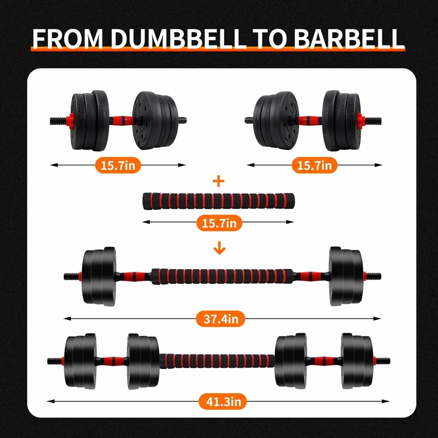 5 To 44 Lbs Adjustable Dumbbell To Barbell Set Anti Slip