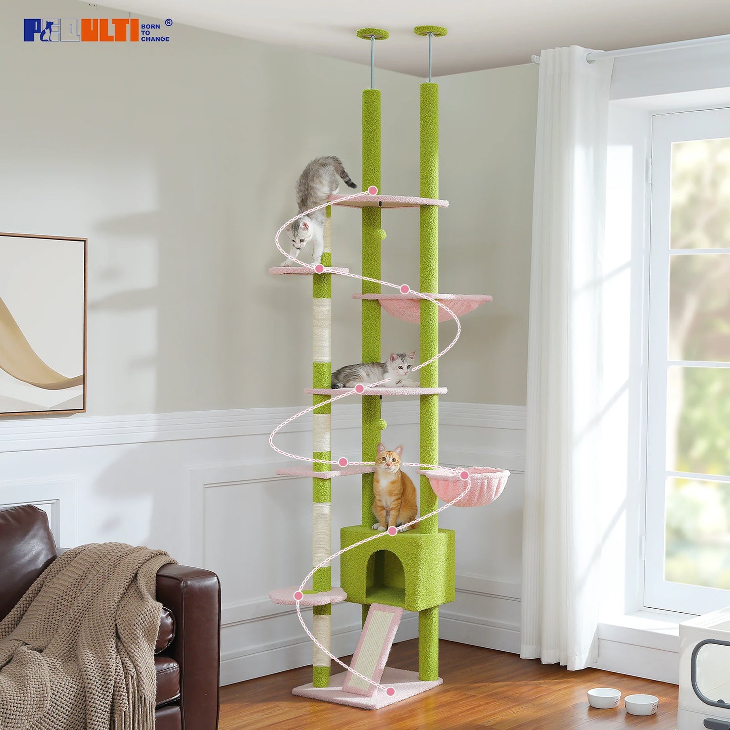 Cactus Cat Tree Floor to Ceiling Tower Adjustable Height
