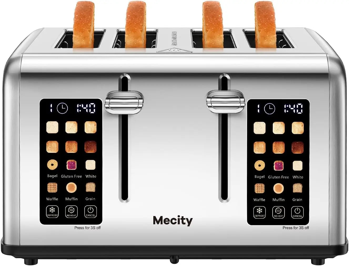 4 Slice Toaster with Touch Screen Control, 4 Wide Slots, Stainless Steel Smart Bread Toaster for Bagels, Muffins, Waffles, Dual