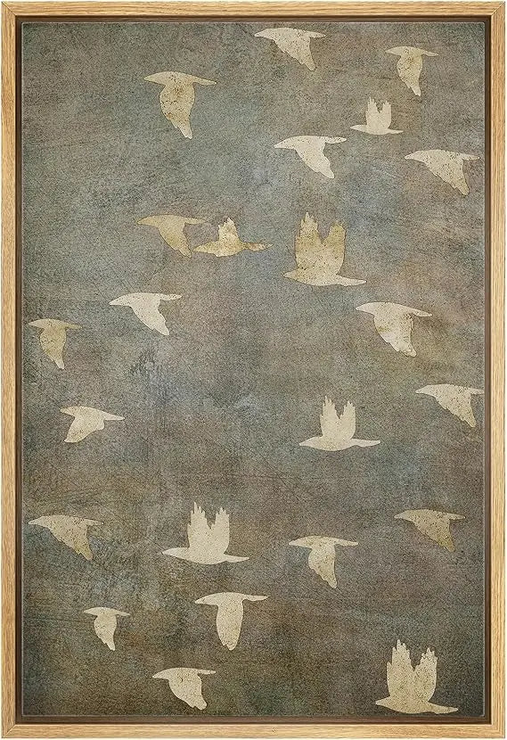 Modern Grunge Gold Bird Collage Canvas Wall Art - Nature Wilderness Illustrations for Decorative Landscape