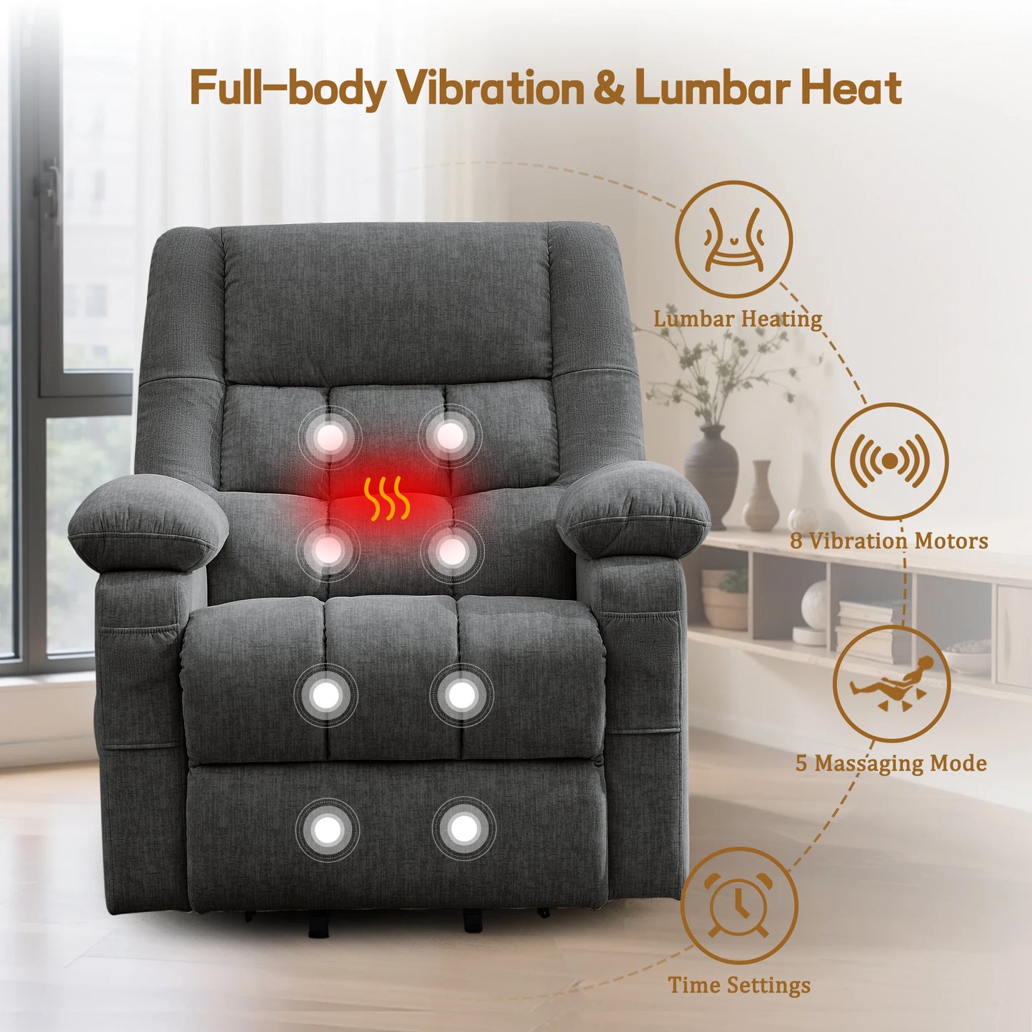 Luxury Power Lift Recliner for Elderly, Electric Recliner Chairs with Massage and Heat, Extra Wide Recliner,Living Room