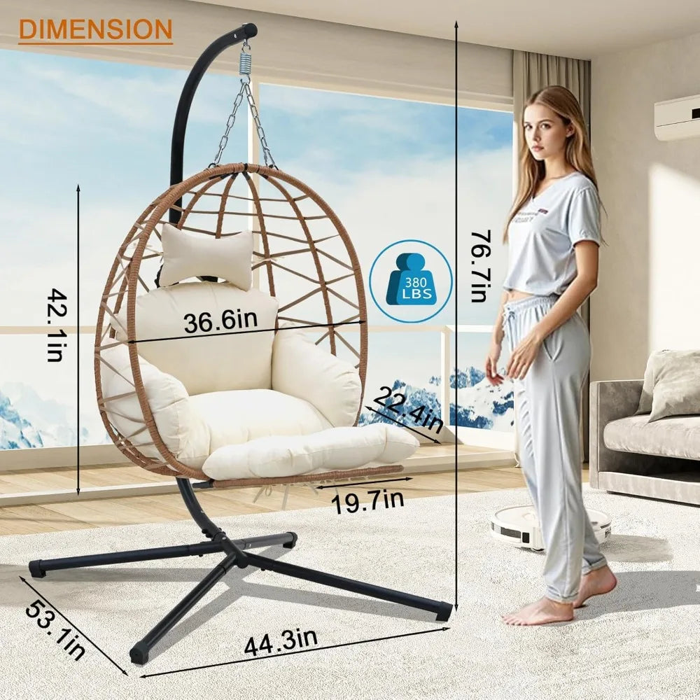 Outdoor Egg Chair with Sturdy Tripod Hammock Leg Rest and Hanging Lounge Chair Swinging Rattan Wicker Swing for Cozy Bedroom Bal