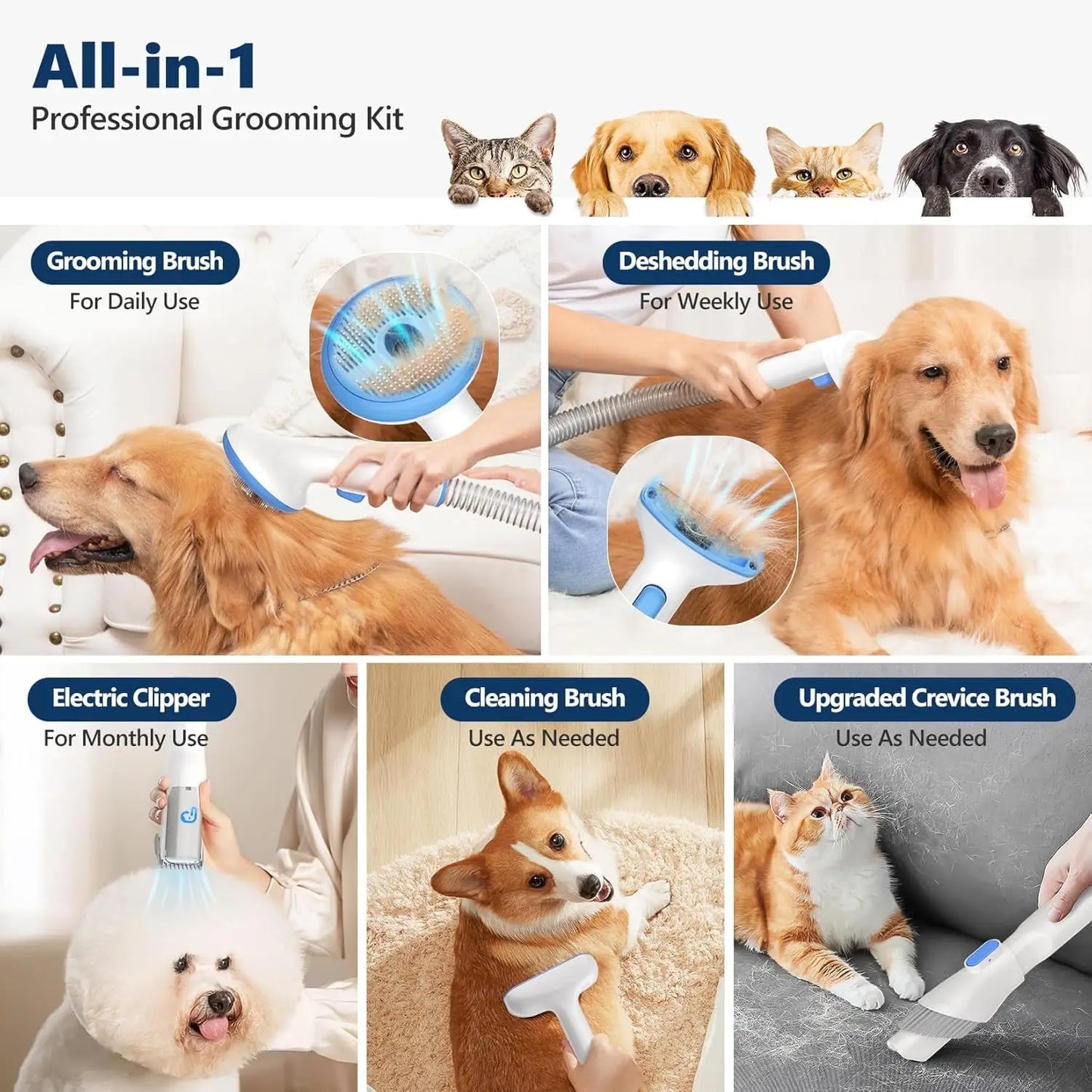 5 In 1 Pet Grooming Vacuum Kit With 2 L Dust Cup For Pets