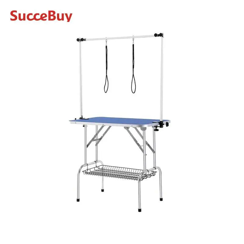SucceBuy Pet Grooming Table Two Arms with Clamp Dog Grooming Station Foldable Stand for Medium Small Dogs with Grooming Loop