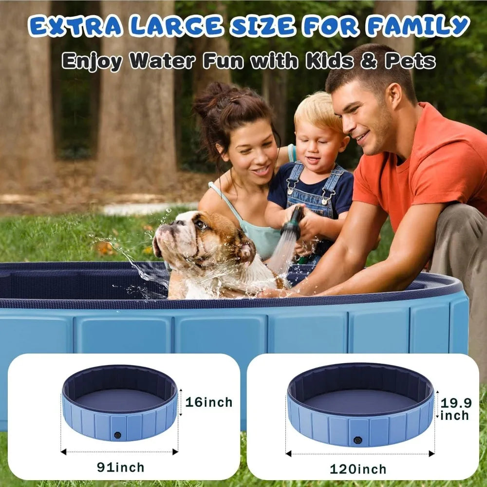 Foldable dog Pool, super size foldable hard plastic portable tub for pet dog children's pool indoor and outdoor leak-proof PVC