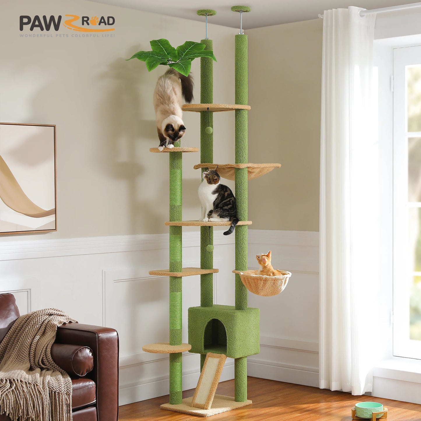 Cactus Cat Tree Floor to Ceiling Tower Adjustable Height