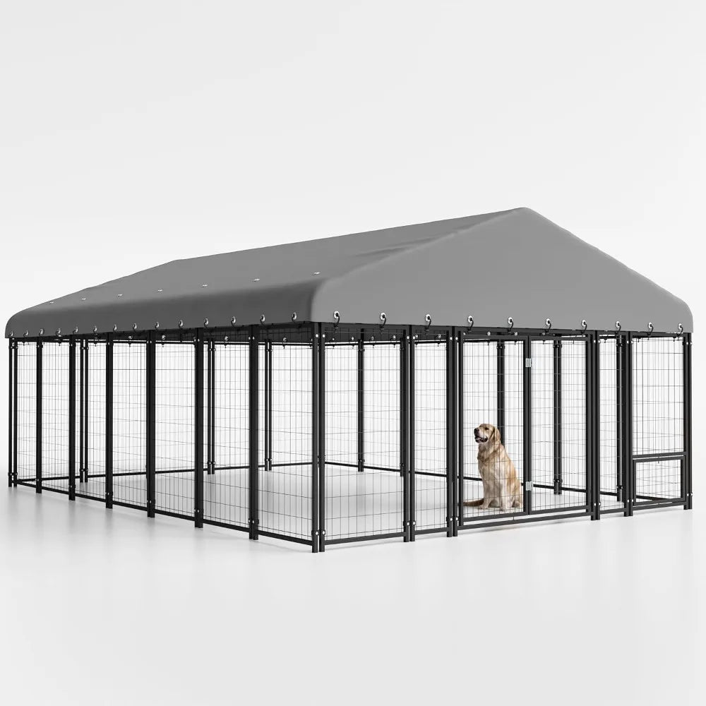 10X14 Ft Outdoor Dog Kennel With Double Door Feeding