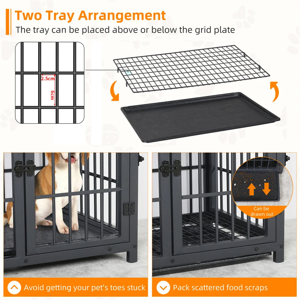 Large Wooden Dog Crate Indoor Three Doors Removable Tray