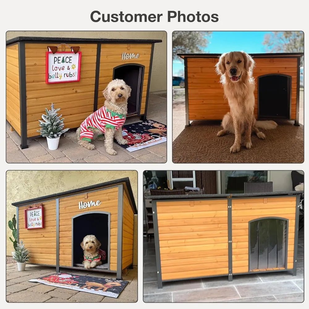Large Dog House with Insulated Liner for Outdoor - Waterproof Outside Dog Kennel for Small, Medium, and Large Dog with All-Aroun