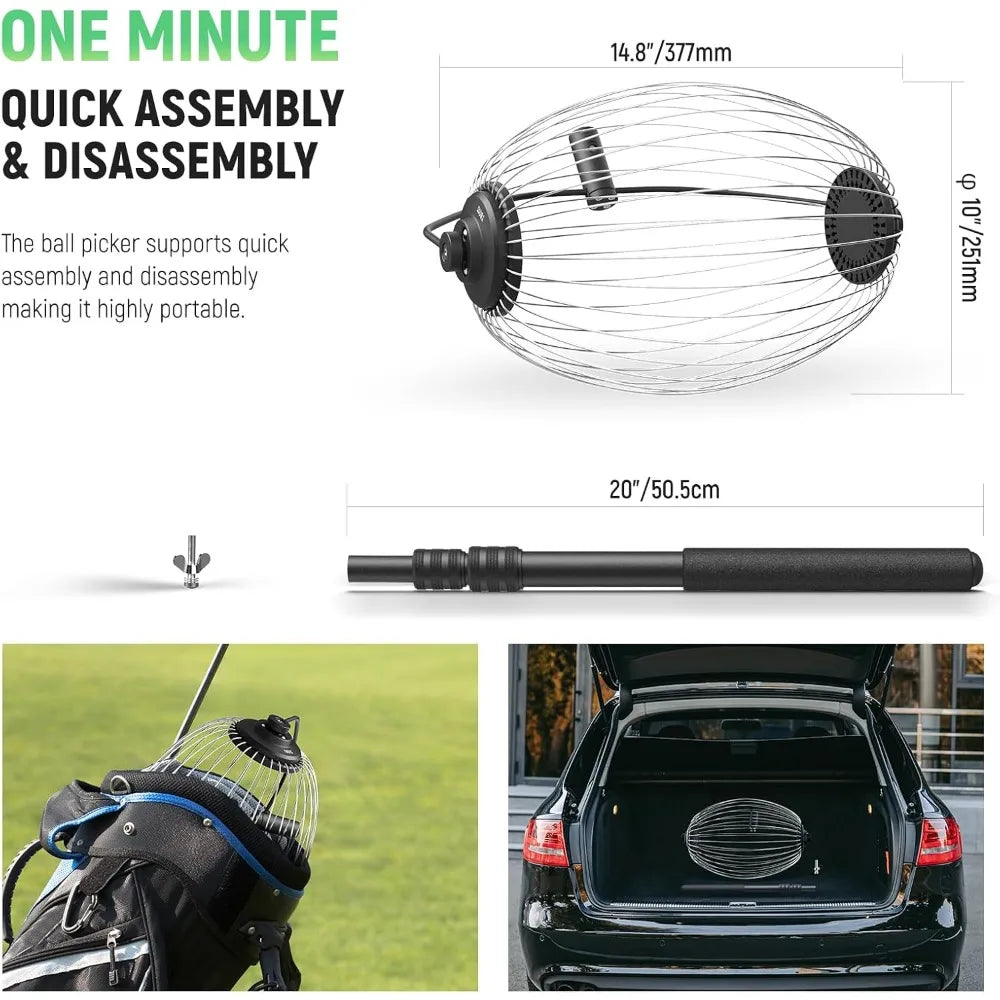 High quality Tennis Ball Collector, 30-58"/77-148cm Telescopic Rolling Ball Retriever Picker Upper Hopper Roller Basket Holder