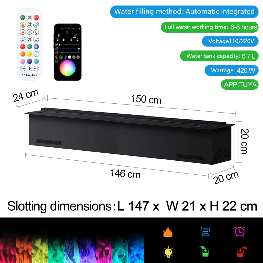 Smart atomization fireplace, 3D multi-color flame,remote control/APP control,built-in TV cabinet fireplace,water vapor fireplace