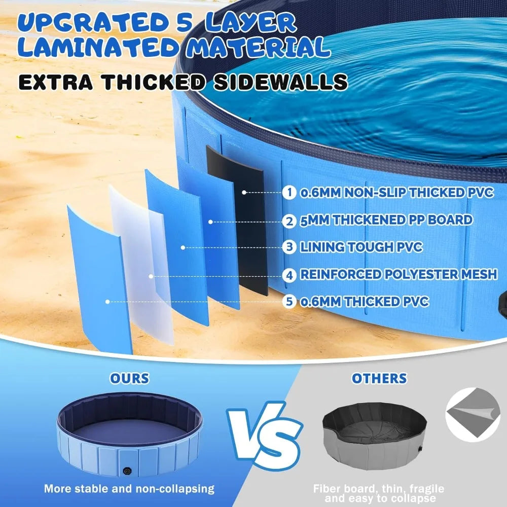 Foldable dog Pool, super size foldable hard plastic portable tub for pet dog children's pool indoor and outdoor leak-proof PVC