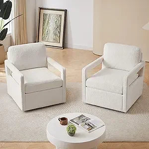 Swivel Accent Chair Sets of 2, 360° Rotation Swivel Barrel Chair for Living Room Comfy Upholstered Armchair for Bedroom, Corner,