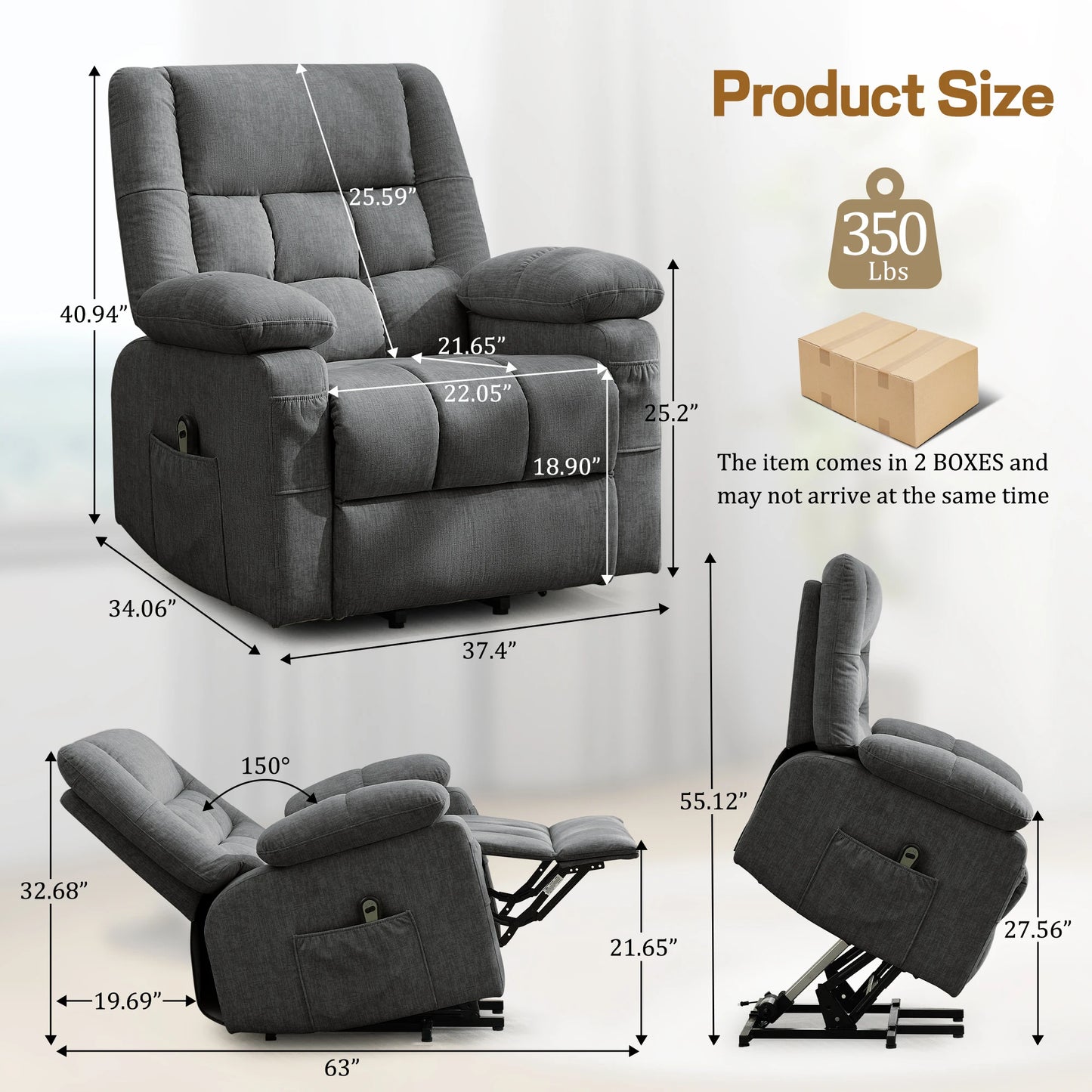 Luxury Power Lift Recliner for Elderly, Electric Recliner Chairs with Massage and Heat, Extra Wide Recliner,Living Room