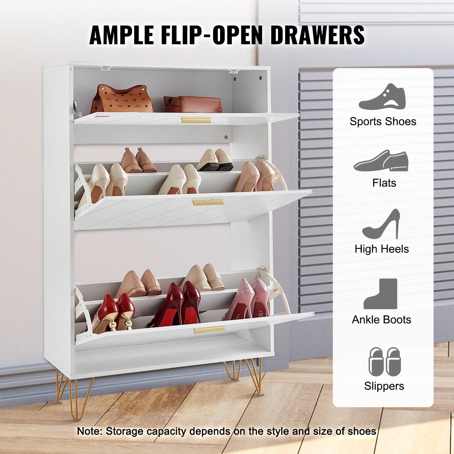 SucceBuy Shoe Cabinet w/ 2/3 Flip Drawers Shoe Storage Cabinet for Entryway Free Standing Shoe Storage Organizer for Heels Boots