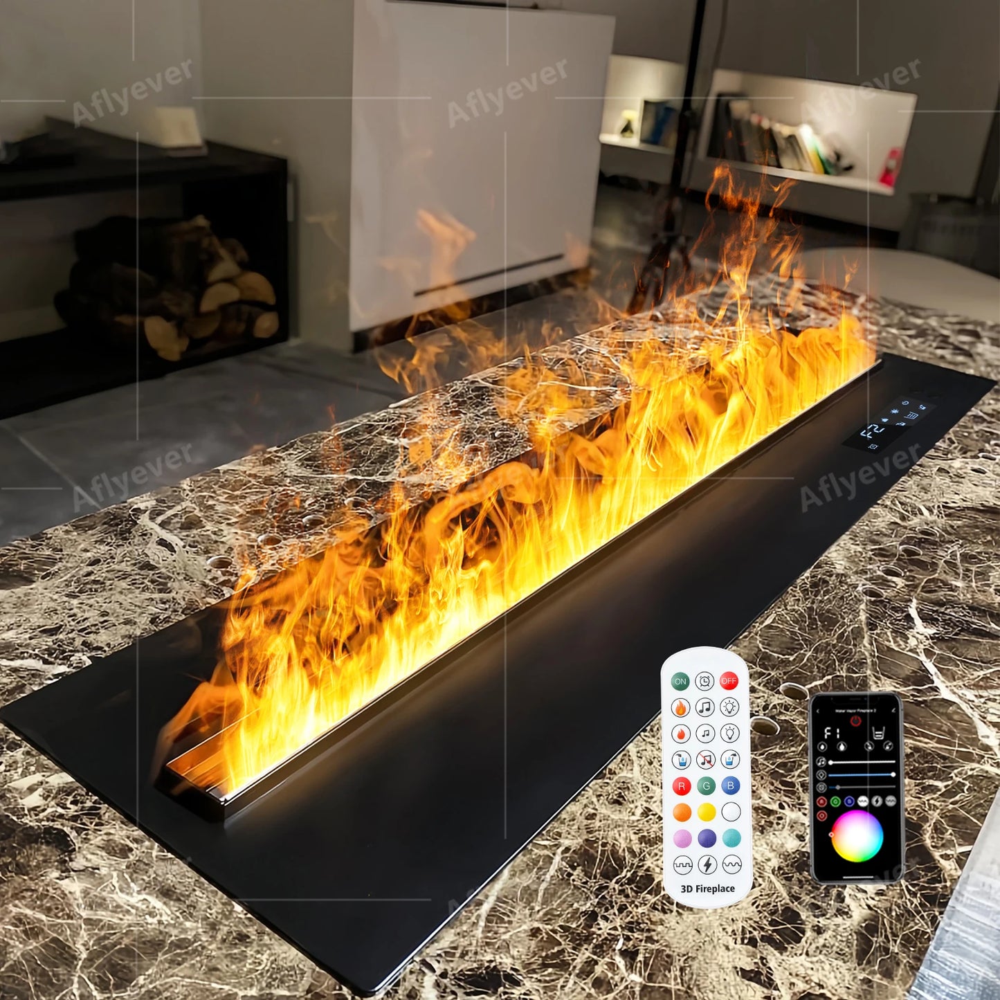 Smart atomization fireplace, 3D multi-color flame,remote control/APP control,built-in TV cabinet fireplace,water vapor fireplace