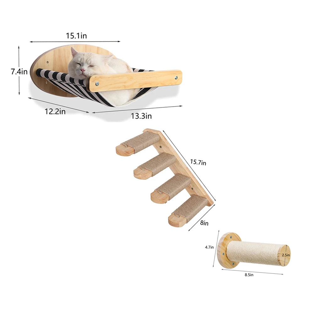 Three Piece Cat Hammock Wall Mounted Scratching Posts Set