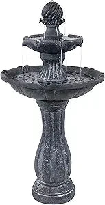 45 Inch 2 Tier Solar Water Fountain With LED Light Outdoor