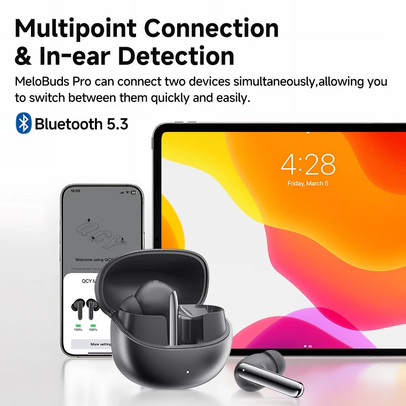 QCY MeloBuds Pro ANC Wireless Earphones 46dB Active Noise Cancellation Earbud Bluetooth 5.3 Hi-Res Audio with LDAC Headphones