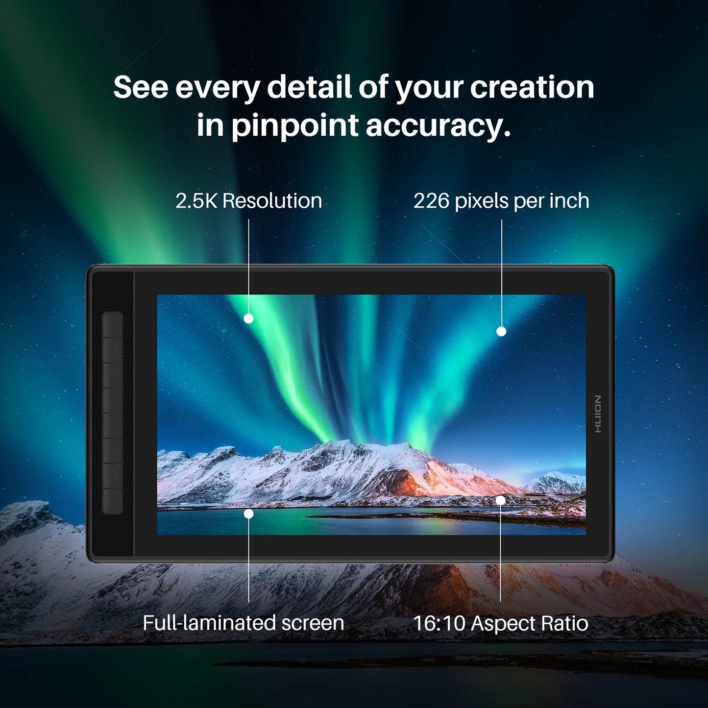 HUION KAMVAS Pro 16 2.5K PenTablet with Screen QLED Graphics Drawing Tablet Full-Laminated Battery-Free Pen, 15.6inch