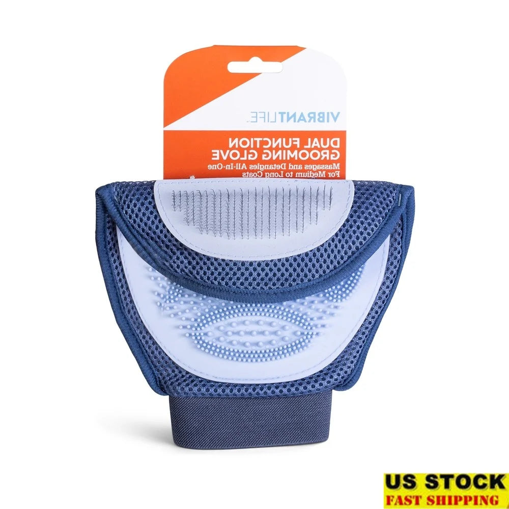 Dual Function Dog Grooming Glove Detangling Massage Tool Slicker Brush One Size Fits All Wet Dry Use Textured Design