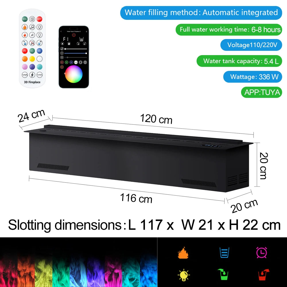 Smart atomization fireplace, 3D multi-color flame,remote control/APP control,built-in TV cabinet fireplace,water vapor fireplace