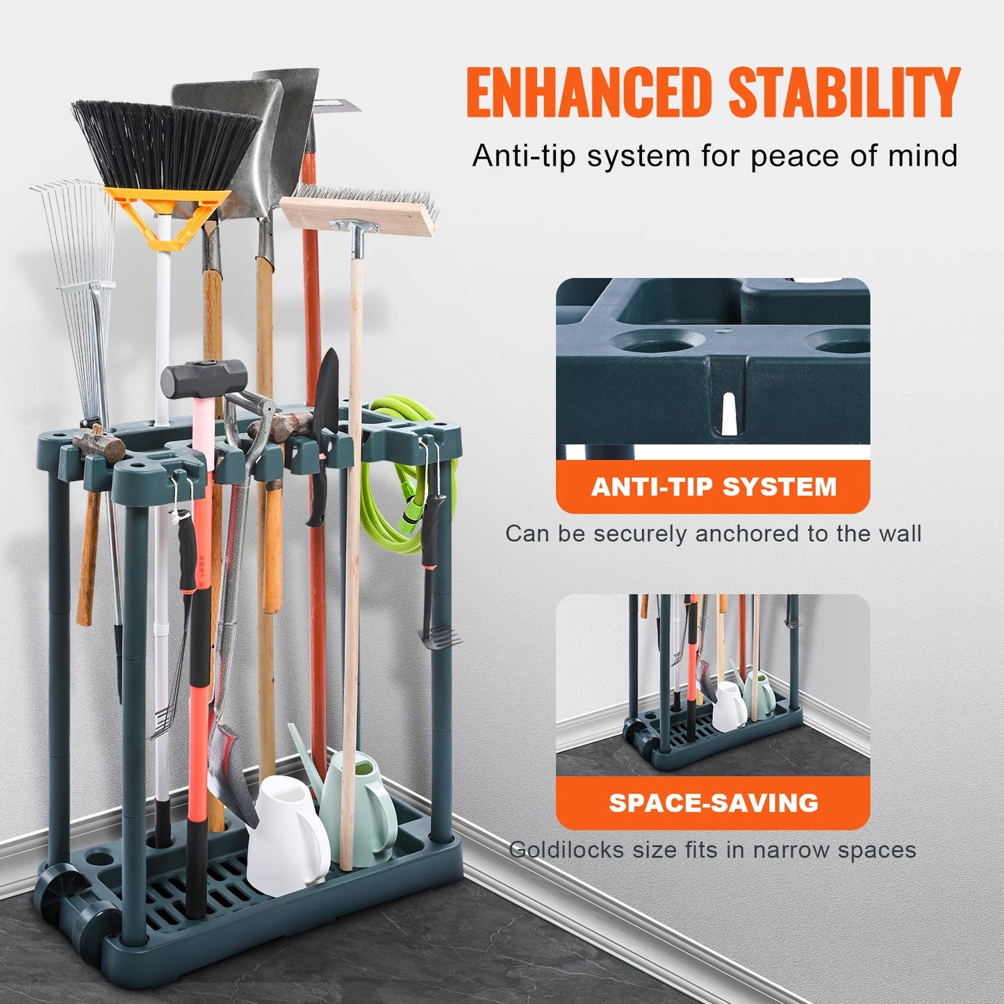 SucceBuy 10 Slots Yard Garden Tool Organizer Long-Handl Tool/Rake/Broom Tower Storage Rack Stand Holder for Garage Organization
