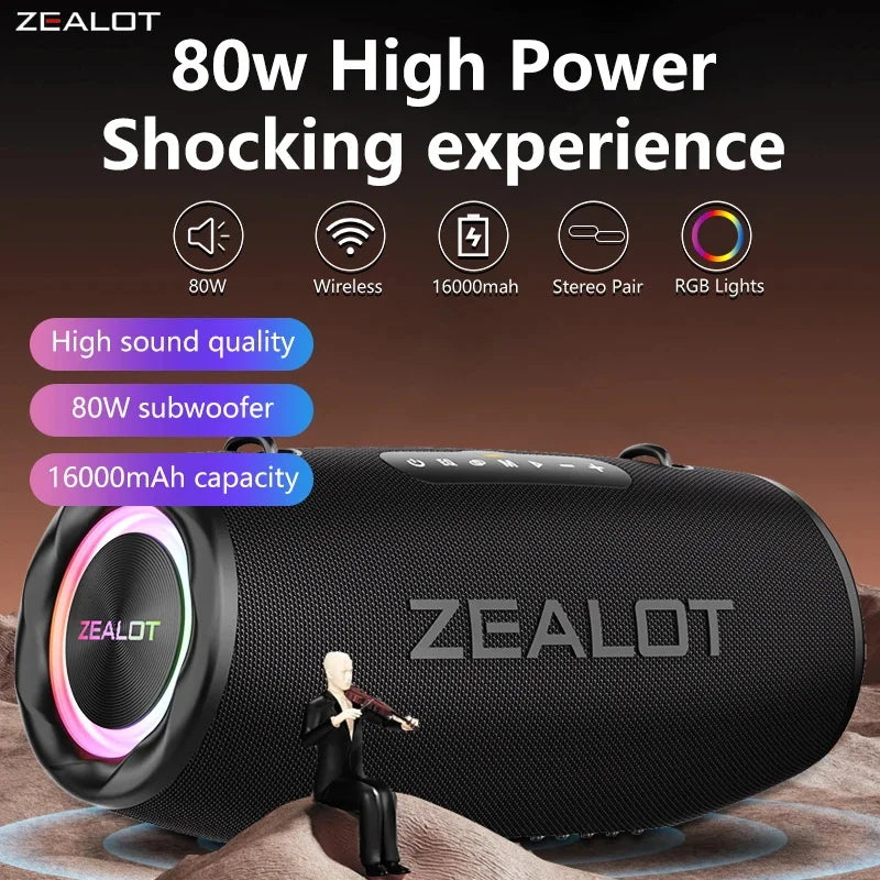 Zealot S87 Portable Bluetooth Speaker 80W IPX6 Waterproof