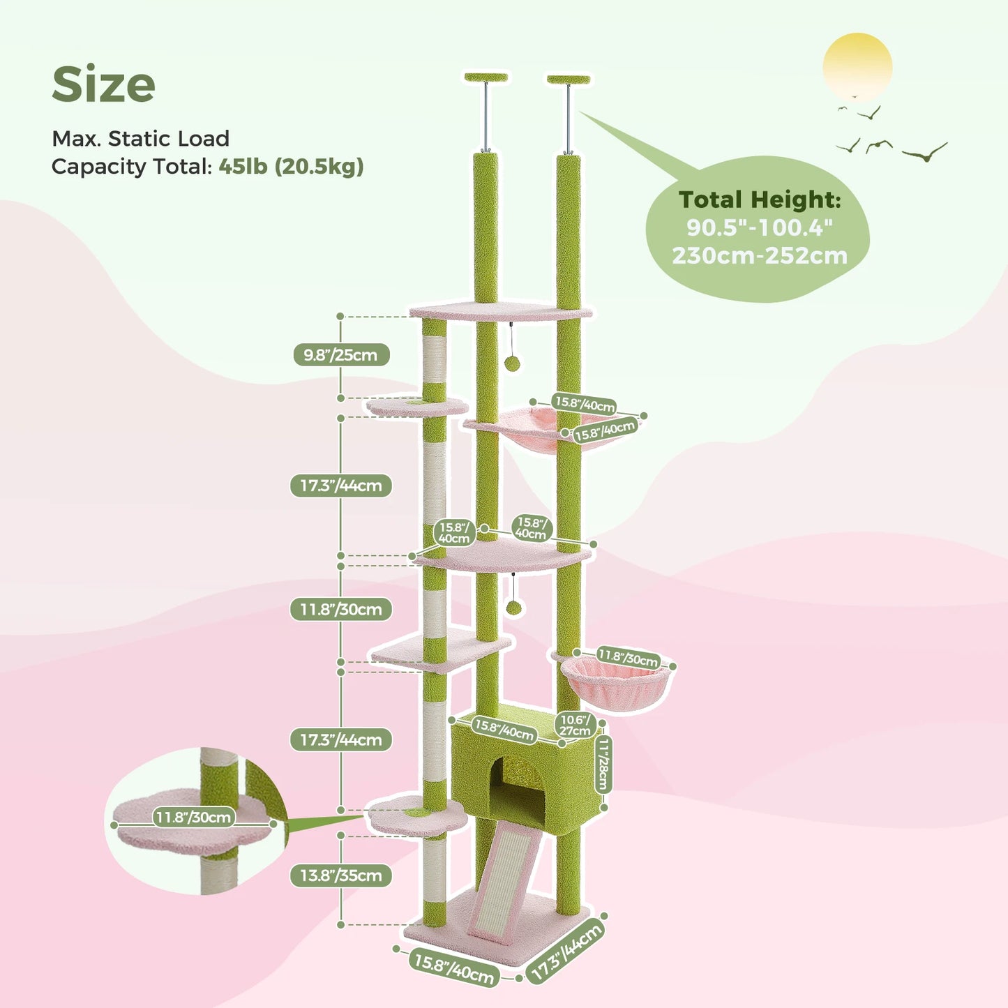 Cactus Cat Tree Floor to Ceiling Tower Adjustable Height