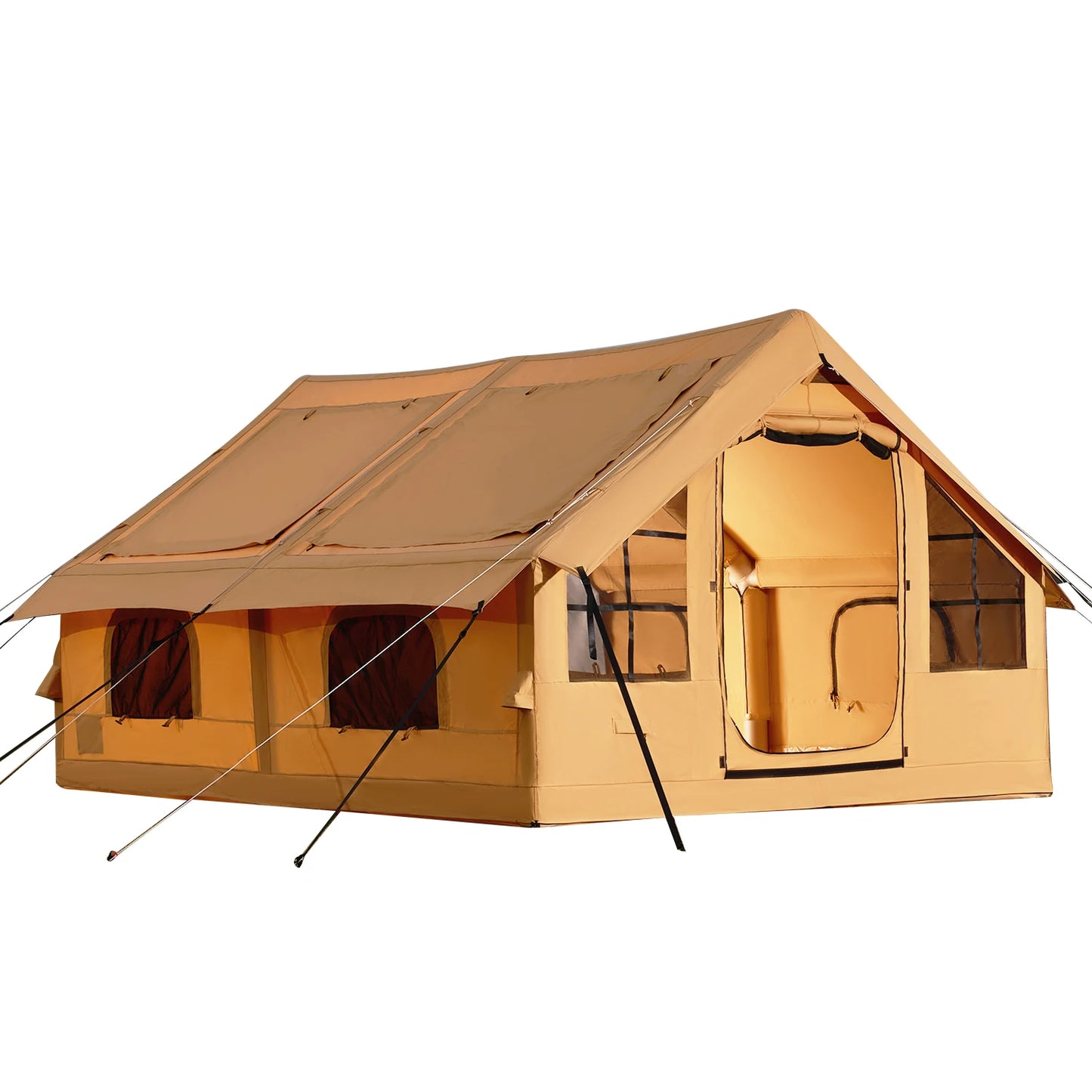 SucceBuy Inflatable Tents for Camping Easy Setup Blow up Tent with Hand Pump Glamping Tent with Skylight Stove Jack Mesh Windows