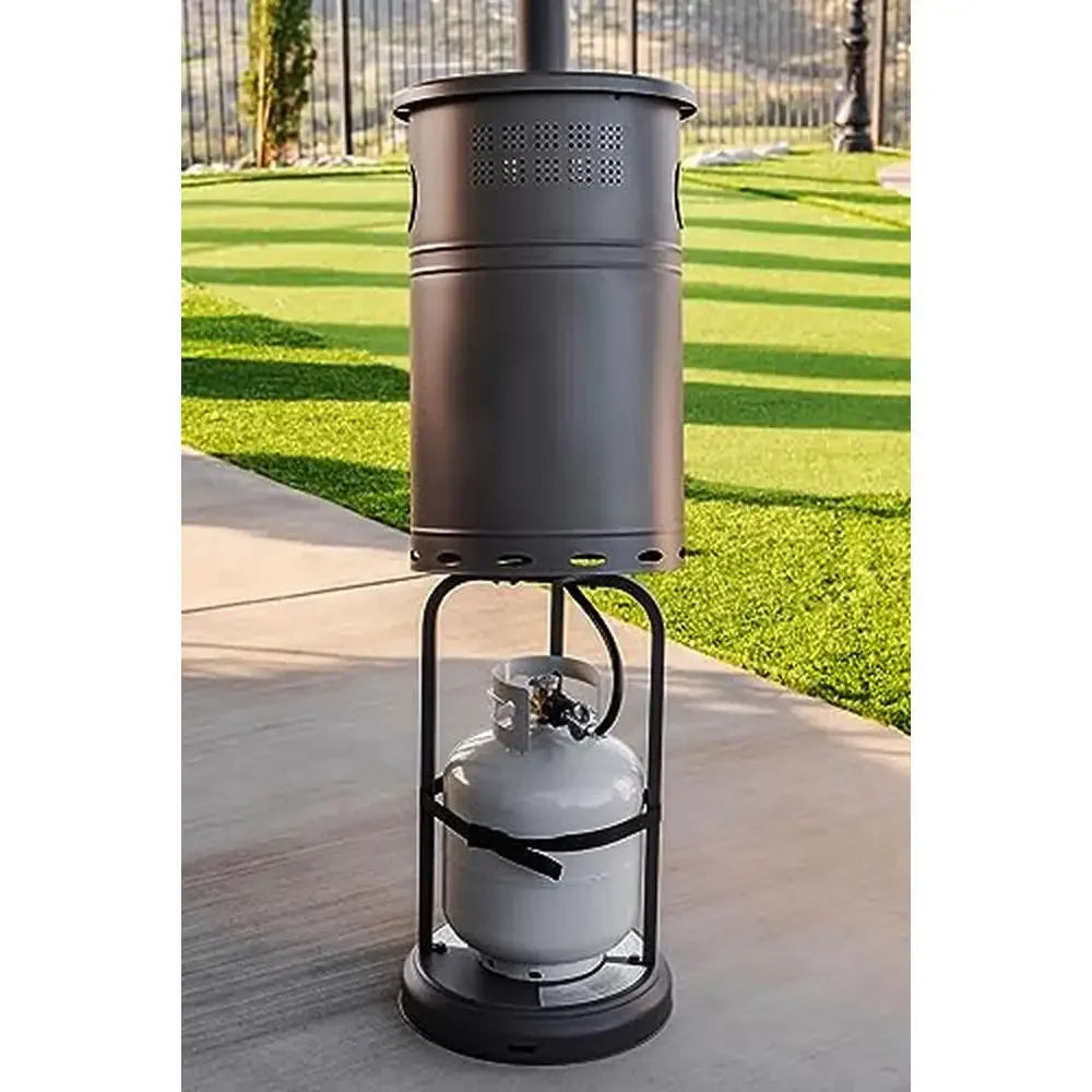 Bronze Patio Heater 48,000BTUs Electronic Ignition 2 Wheels Tank Access Outdoor Steel Construction Warmth Control Easy Mobility
