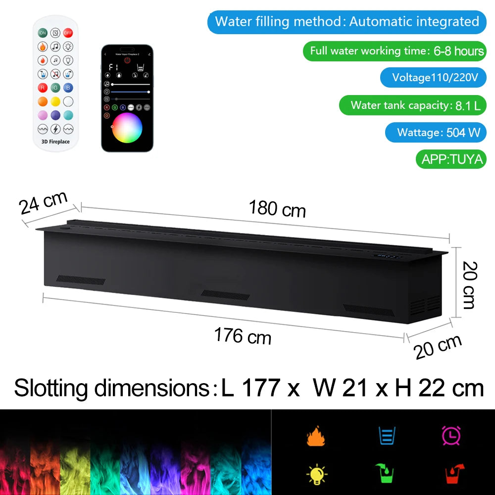 Smart atomization fireplace, 3D multi-color flame,remote control/APP control,built-in TV cabinet fireplace,water vapor fireplace