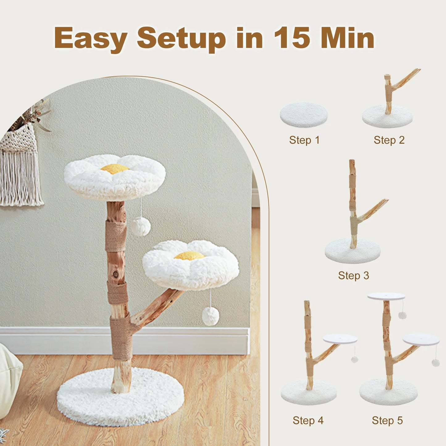 Flower Cat Tree Indoor Cats Modern Wood Tower With Perches