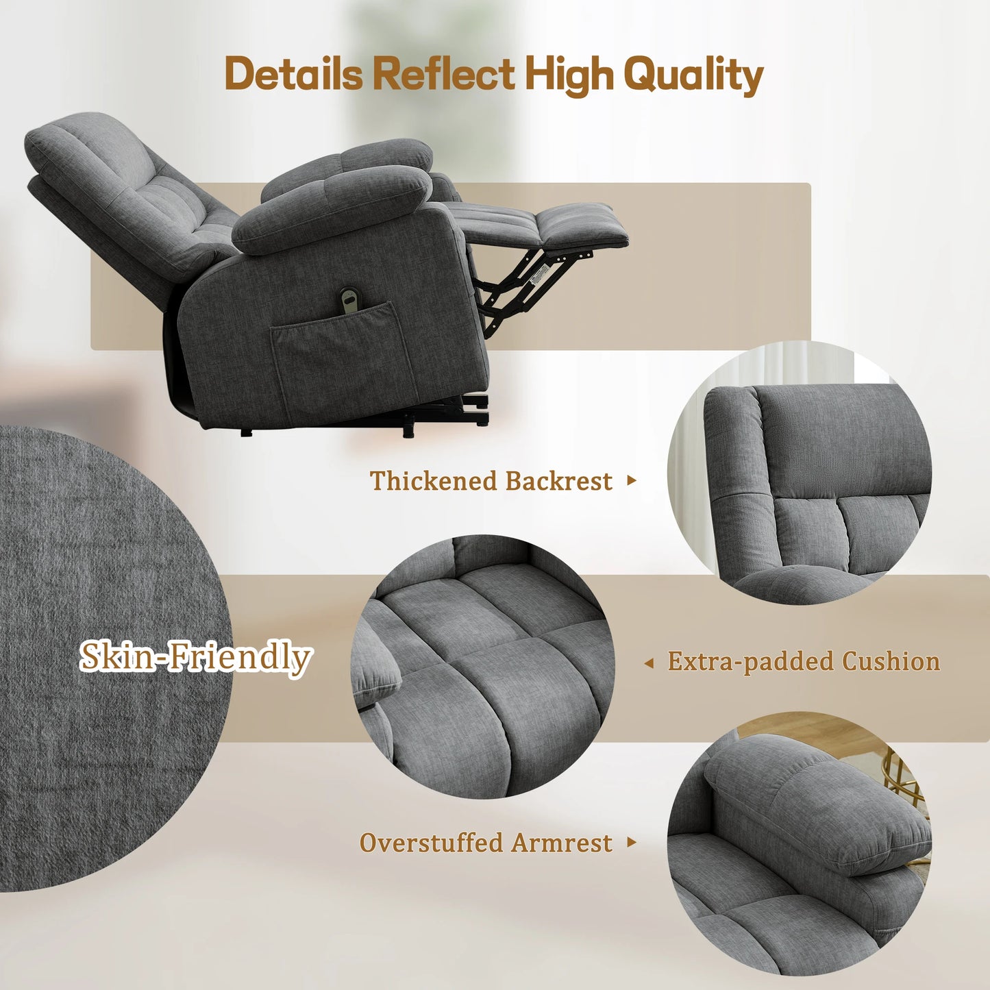 Luxury Power Lift Recliner for Elderly, Electric Recliner Chairs with Massage and Heat, Extra Wide Recliner,Living Room