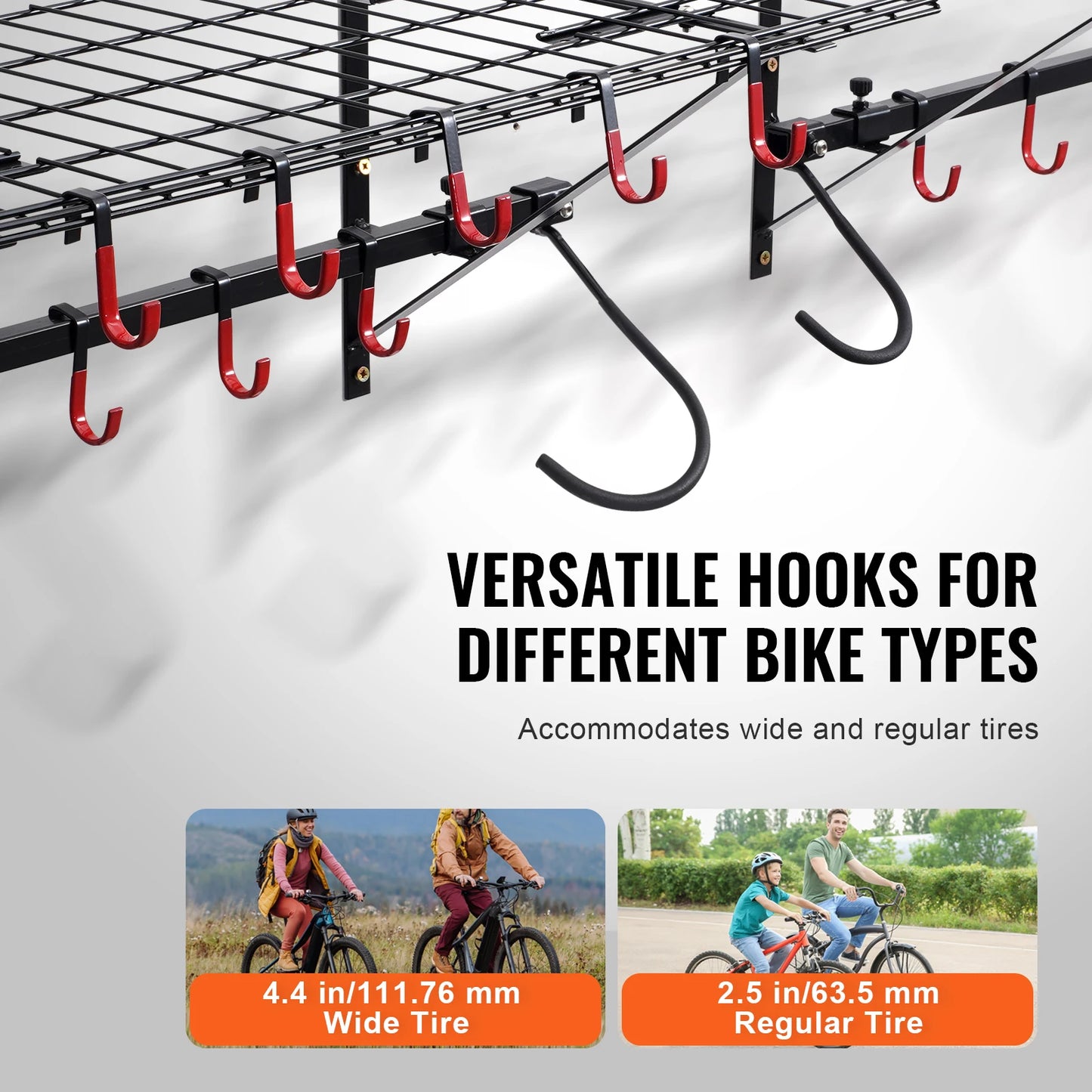 SucceBuy 500 lbs Bike Storage Rack Wall Mount Bike Storage Hanger with 2 Shelves Adjustable Holder for 4 Bike Garage Organizer