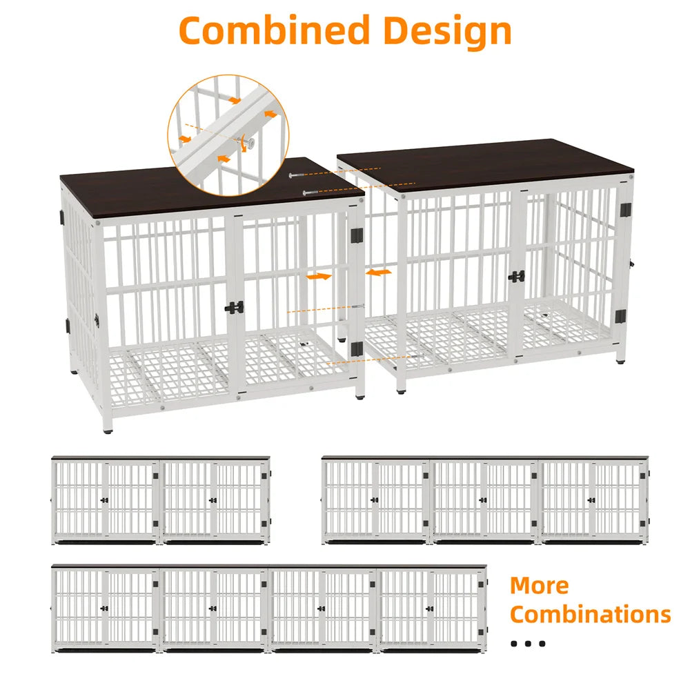 Large Wooden Dog Crate Indoor Three Doors Removable Tray