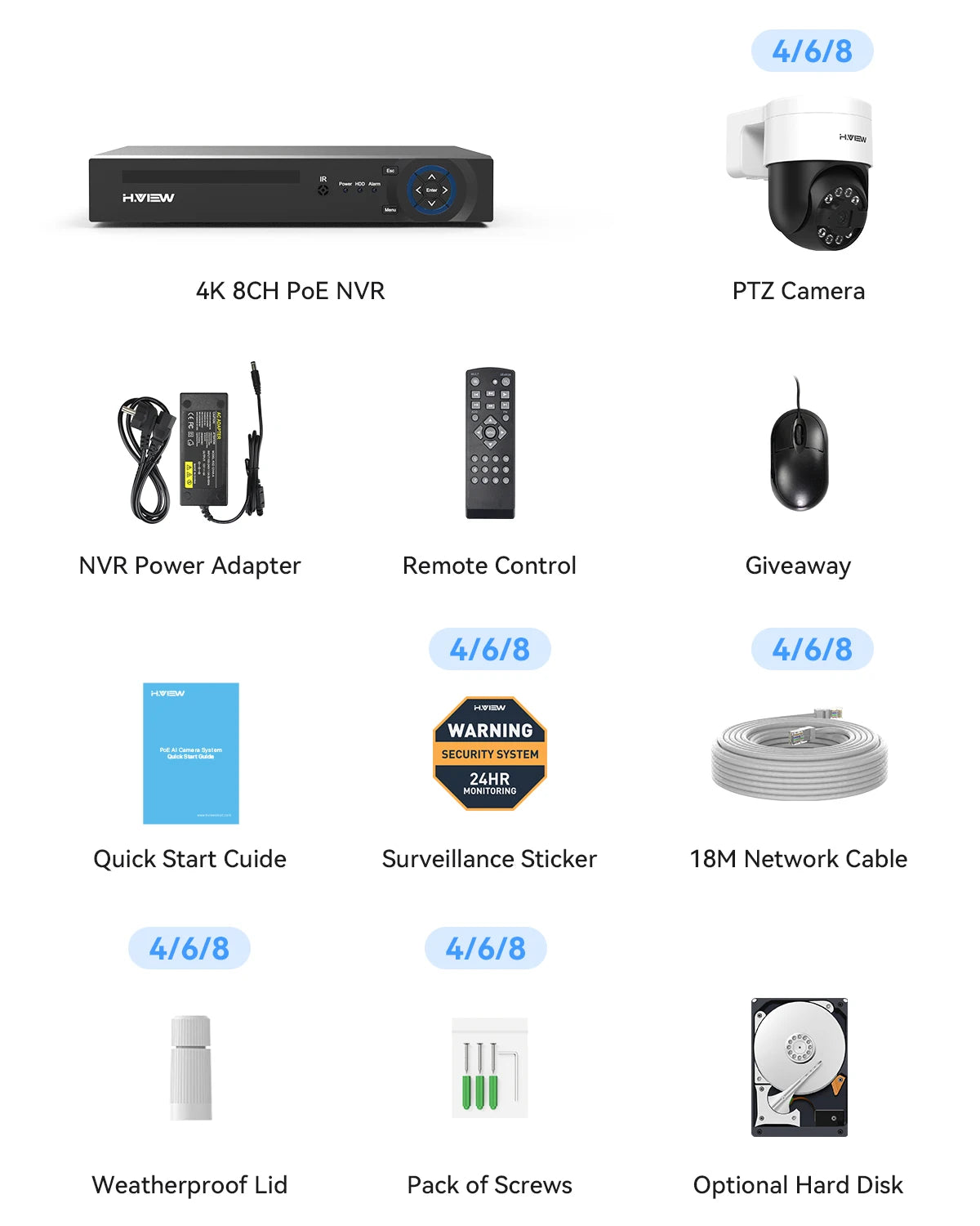 H.view 8Ch 4K 5MP 8MP Cctv Security Camera System Ptz Home Video Surveillance Kit Outdoor Ip Camera Humanoid Detection