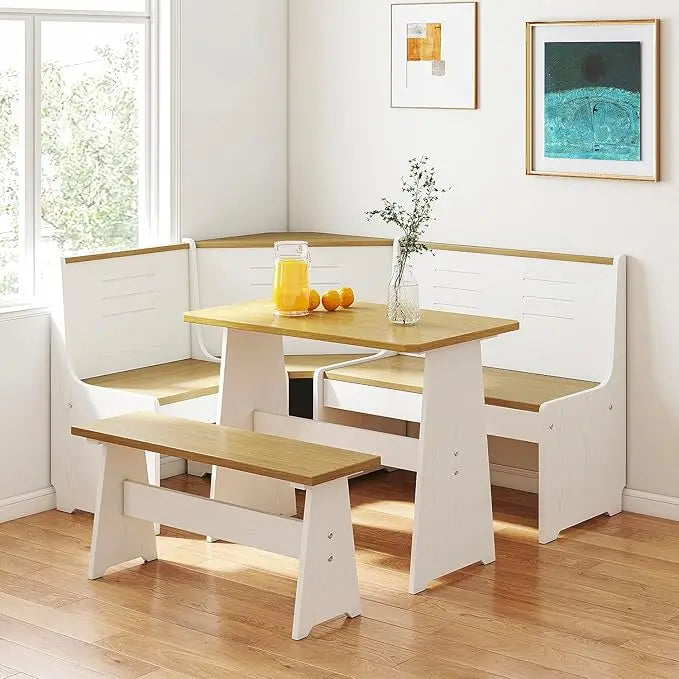 Breakfast Nook Corner Dining Table Kitchen Bench Chair Set, Space-Saving 3-5 People Seat Reversible L-Shape for Family Home Blac