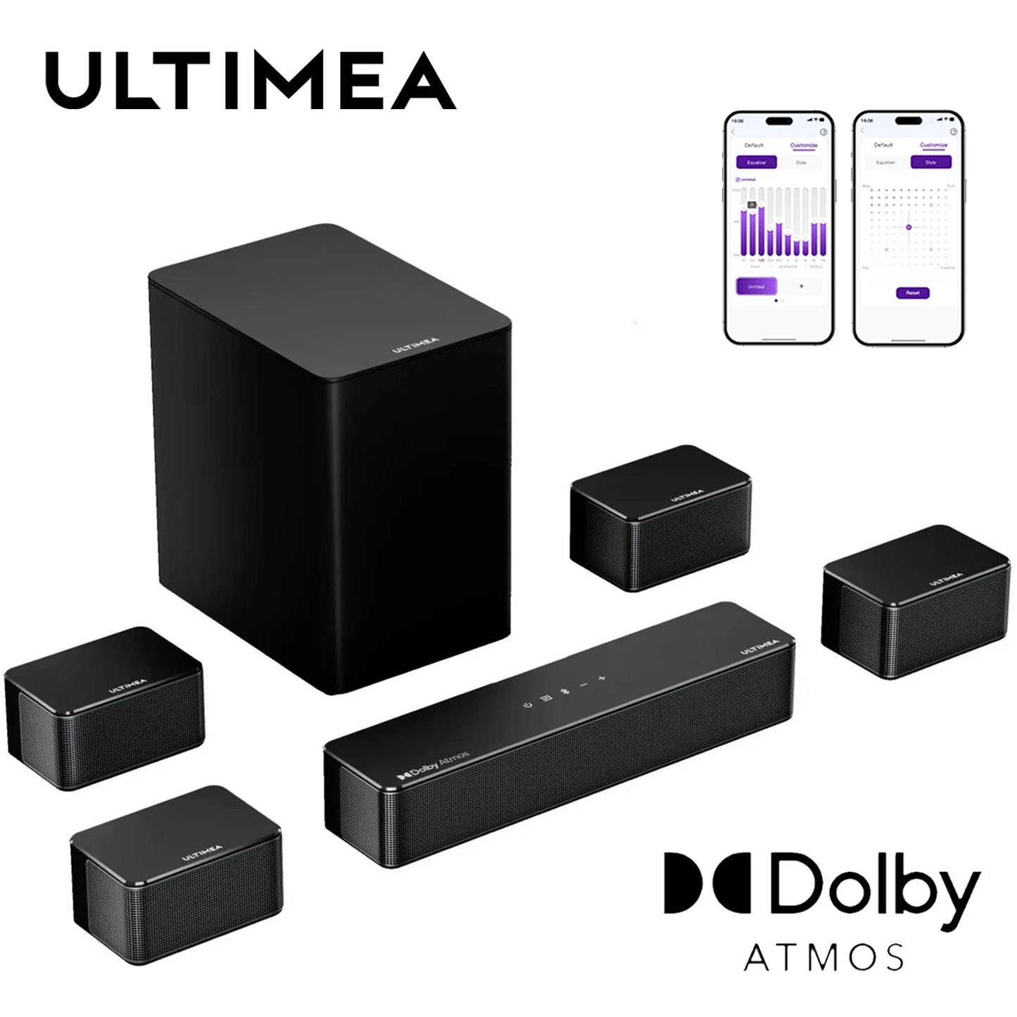 ULTIMEA 7.1 Soundbar with Dolby Atmos and APP Control, Home Theater Bluetooth Speaker with Wrieless Subwoofer&4 Surround Speaker