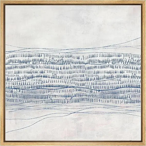 Framed Canvas Wall Art: Abstract Grunge Blue-Gray Industrial Lines and Shapes, Modern Decorative Art