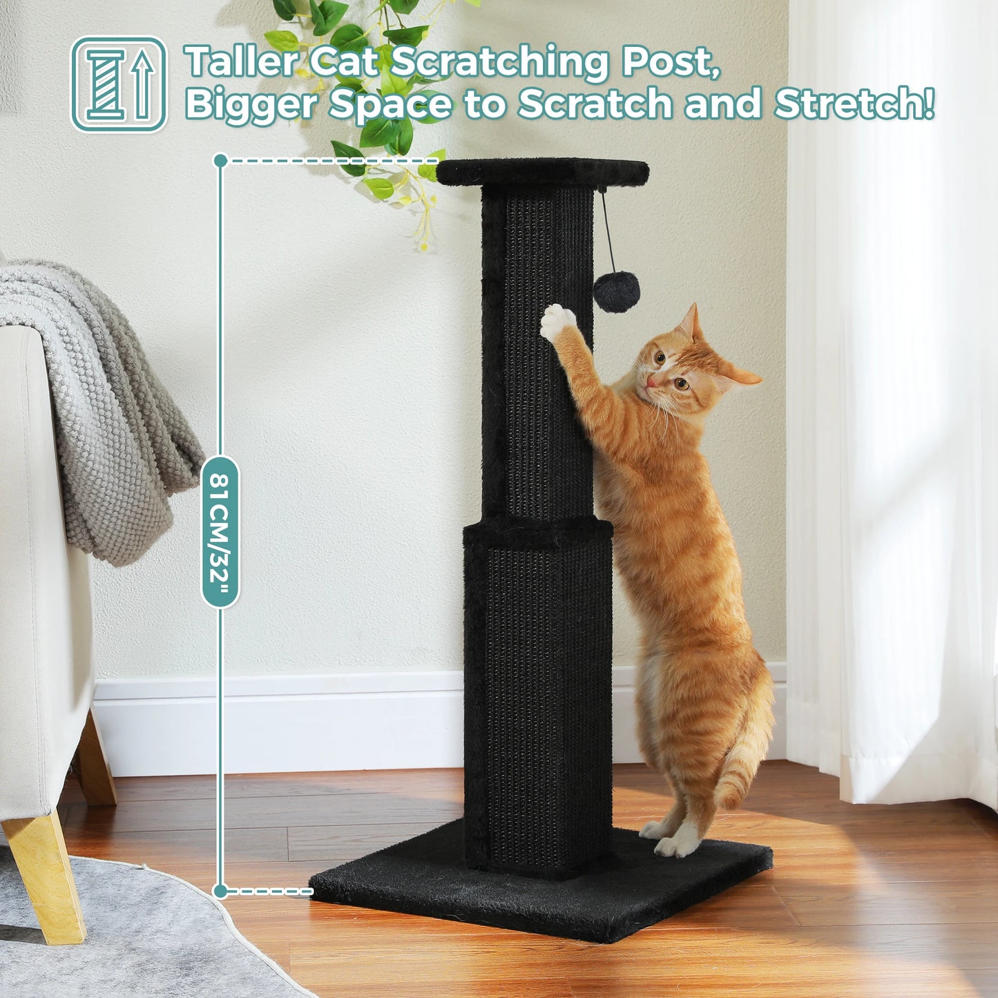 Large Cat Scratching Post For Indoor Cats With Dangling Ball