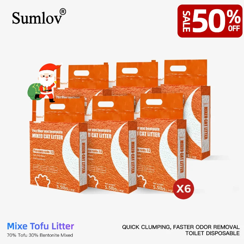 【New Arrival in 2024】6bags Sumlov MIXED Tofu Cat Litter, Natural, Dust-Free, Flushable, Clumping, Odor Control, Dropshipping