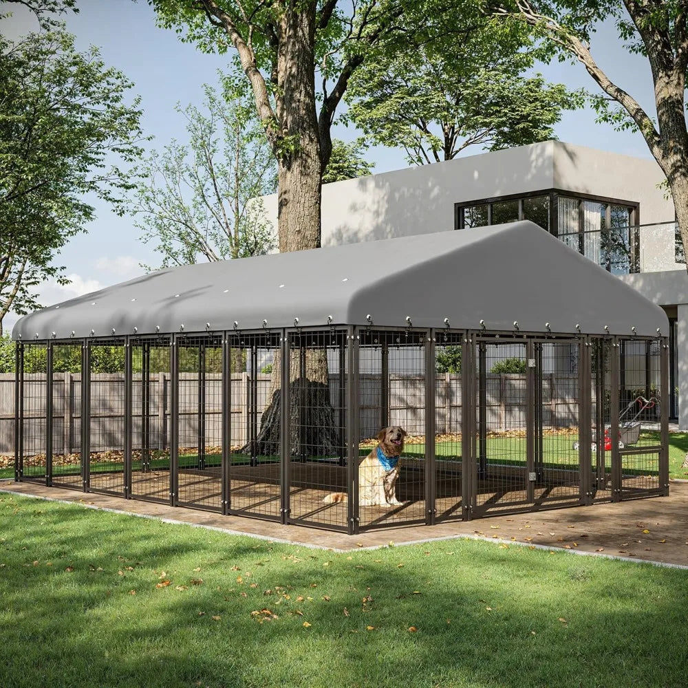 10X14 Ft Outdoor Dog Kennel With Double Door Feeding