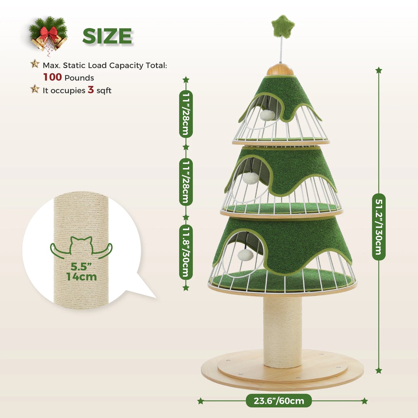 Christmas Cat Tree Modern Cat Tower With Thick Scratch Post