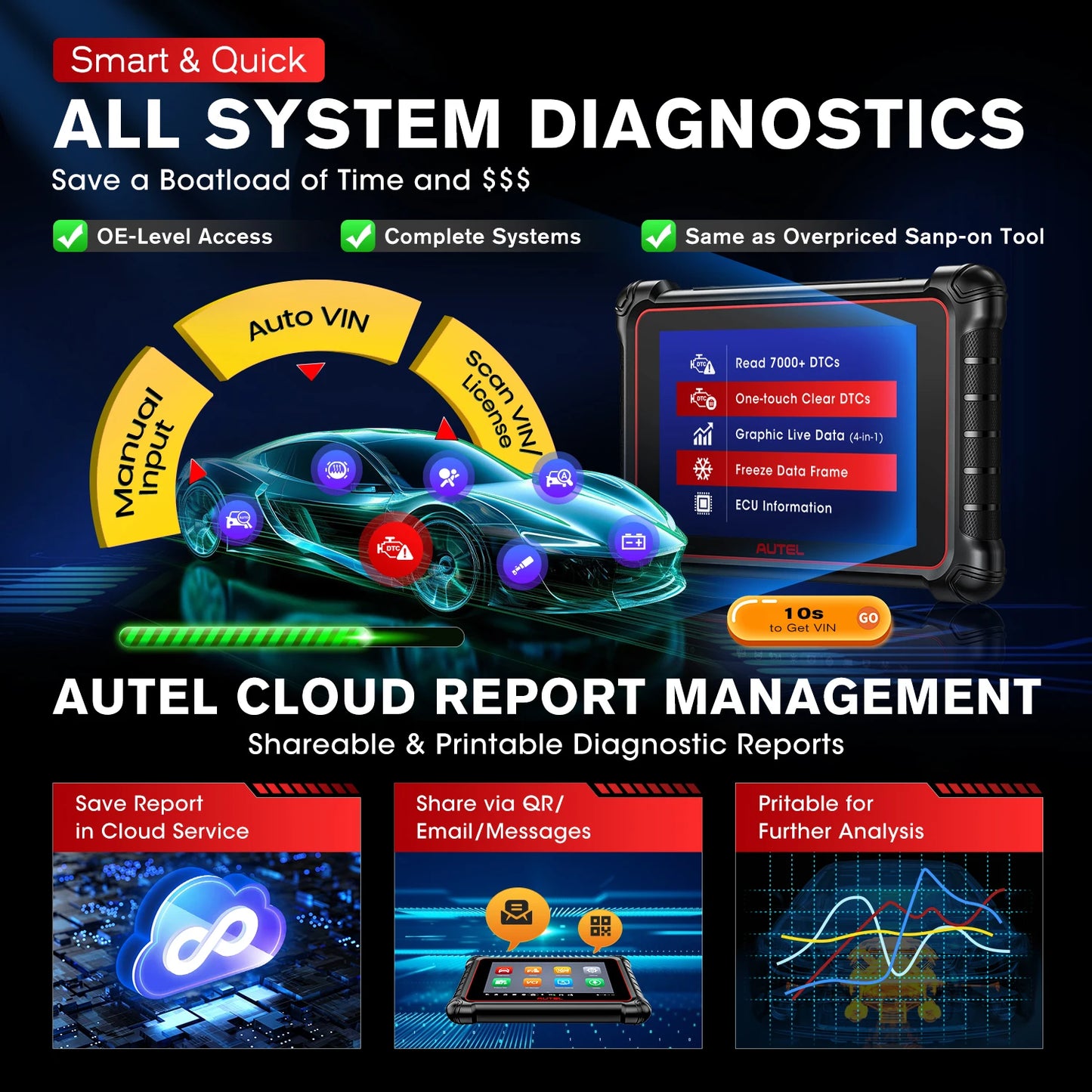Autel MaxiCOM MK900BT With Bluetooth Car Diagnostic Tools OBD2 Scanner 40+Service Active Test CAN-FD&DOIP Upgrade of MK900
