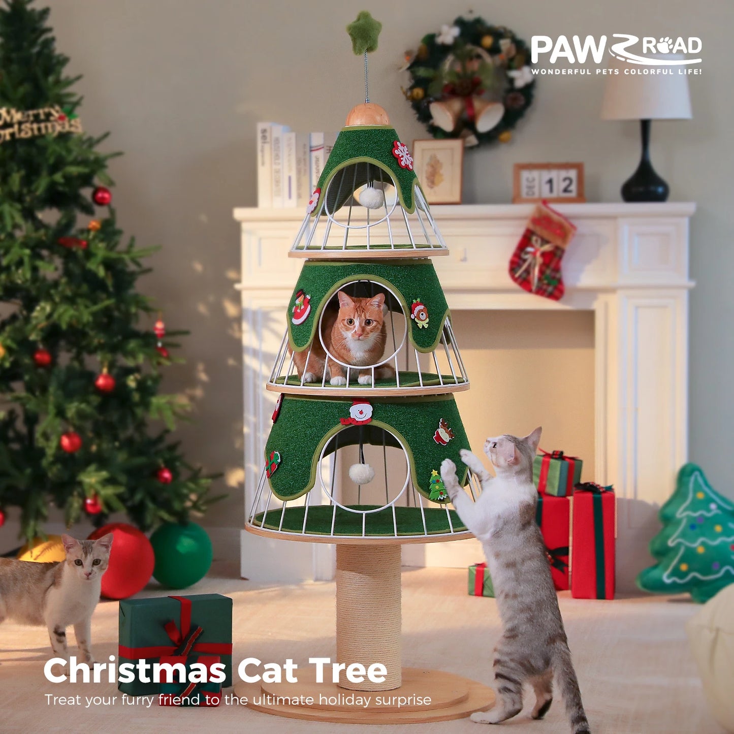 Christmas Cat Tree Modern Cat Tower With Thick Scratch Post