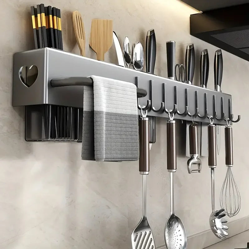 Multinational Kitchen Rack Knife Holder Wall-Mounted Knives Chopstick And Spoon Storage Rack Punch-Free Cookware Draining Rack