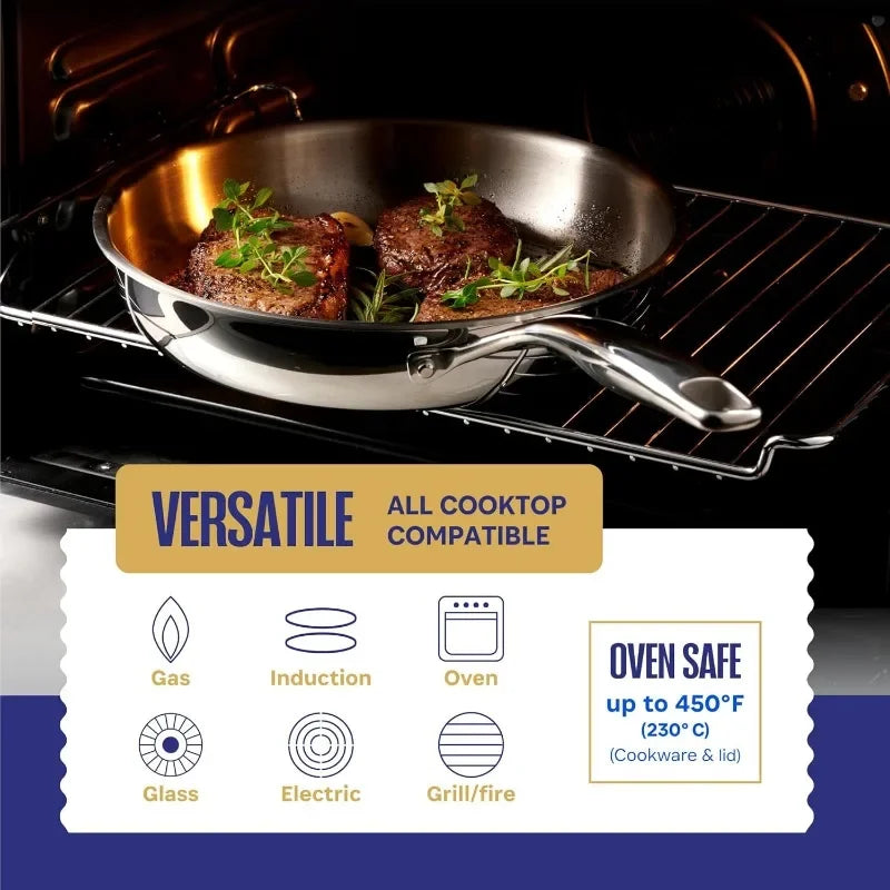 5 Ply Stainless Steel Pots and Pans Set | 14-Piece, Induction, Non-Toxic, Oven Safe | Best 18/8 Full Clad