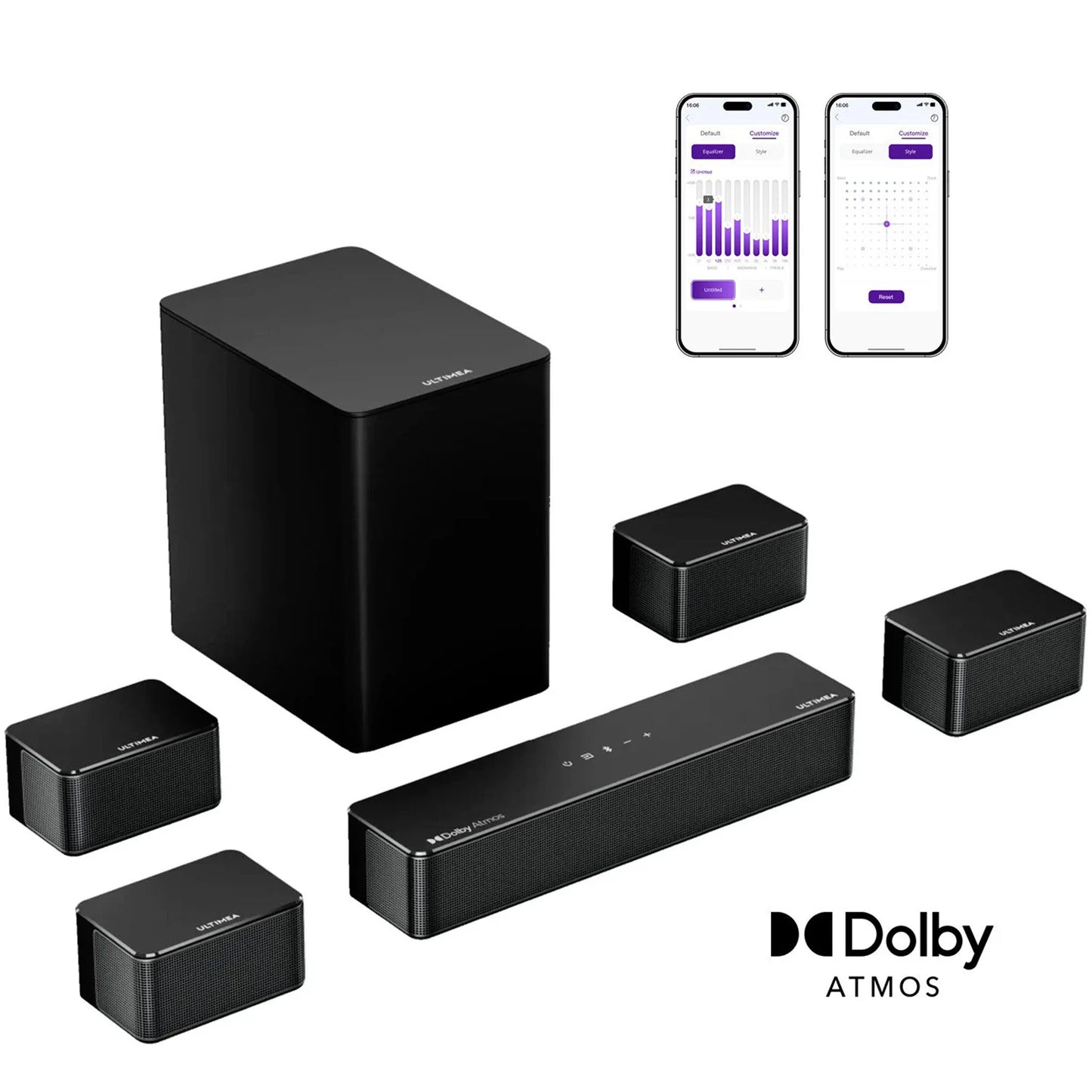 ULTIMEA 7.1 Soundbar with Dolby Atmos and APP Control, Home Theater Bluetooth Speaker with Wrieless Subwoofer&4 Surround Speaker