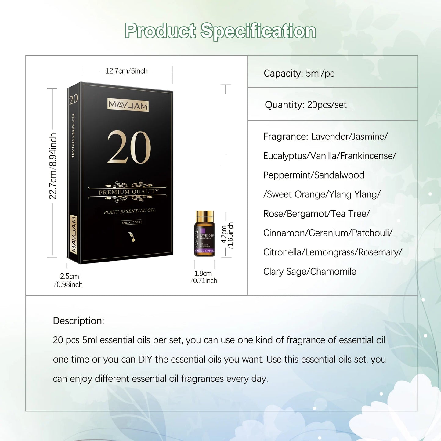MAYJAM 20 Bottles Essential Oils Kit Lavender Jasmine